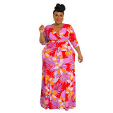 Fashion Plus Size Women's Summer Print Multicolor Sexy Bodycon Swing Dress
