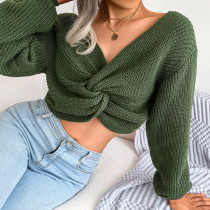 Women Fall Winter Long Sleeve Knotted Crop Sweater Women Fall Winter Long Sleeve Knotted Crop Sweater