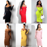 Women Autumn/Winter Solid V-Neck Long Sleeve Maxi Sweater Dress