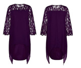 Lace Patchwork three-quarter sleeve irregular hem chiffon dress
