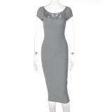 Summer Women's Off Shoulder Rib Long Slim Dress