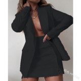 Solid Color Suit Blazer Coat Skirt Two Piece