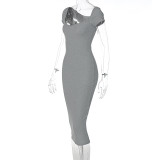 Summer Women's Off Shoulder Rib Long Slim Dress