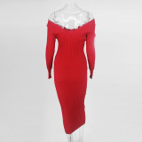 Women Autumn/Winter Solid V-Neck Long Sleeve Maxi Sweater Dress