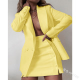 Solid Color Suit Blazer Coat Skirt Two Piece
