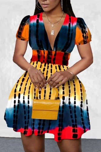 Plus Size Women Summer Short Sleeve Tie Dye Print Dress