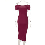 Summer Women's Off Shoulder Rib Long Slim Dress