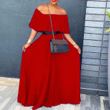 Women Summer Sexy Off Shoulder Pleated Maxi Dress