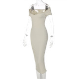Summer Women's Off Shoulder Rib Long Slim Dress