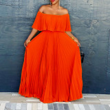 Women Summer Sexy Off Shoulder Pleated Maxi Dress