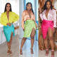 Women Sexy Slim V-Neck Long Sleeve Top + Split Dress Two-piece Set