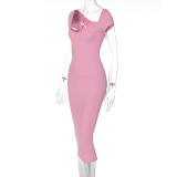 Summer Women's Off Shoulder Rib Long Slim Dress