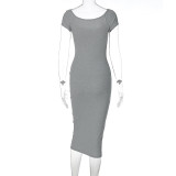 Summer Women's Off Shoulder Rib Long Slim Dress