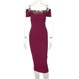 Summer Women's Off Shoulder Rib Long Slim Dress