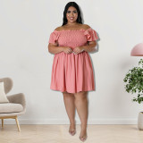 Plus Size Summer Women's Off Shoulder Short Sleeve Casual Swing Dress