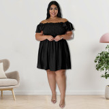 Plus Size Summer Women's Off Shoulder Short Sleeve Casual Swing Dress