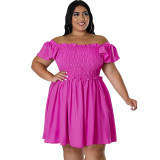Plus Size Summer Women's Off Shoulder Short Sleeve Casual Swing Dress