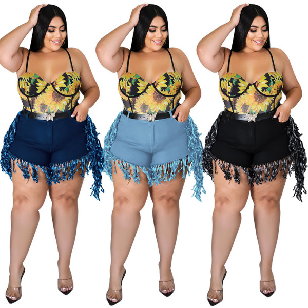 Plus Size Women's Sexy Fringe Denim Shorts