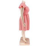 Plus Size Summer Women's Off Shoulder Short Sleeve Casual Swing Dress