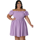 Plus Size Summer Women's Off Shoulder Short Sleeve Casual Swing Dress