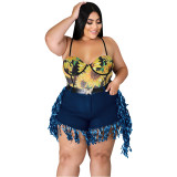 Plus Size Women's Sexy Fringe Denim Shorts