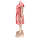 Plus Size Summer Women's Off Shoulder Short Sleeve Casual Swing Dress