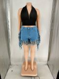 Plus Size Women's Sexy Fringe Denim Shorts