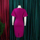 Autumn Professional Purple Ruffle Sleeves Pencil Office Dress