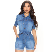 Summer Fall Denim Slim Fit Jumpsuit Denim Pants Women's