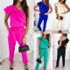 Women's One Shoulder Ruffle Edge High Waist Slim Jumpsuit