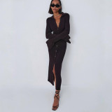 Women's Fall Fashion Women's Long Sleeve V Neck Long Button Bell Bottom Sleeve Sweater Dress