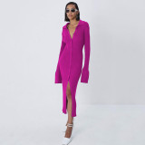 Women's Fall Fashion Women's Long Sleeve V Neck Long Button Bell Bottom Sleeve Sweater Dress
