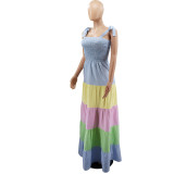Women Fashion Contrast Striped Strap Maxi Dress