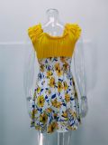 Women Summer Contrast Floral Print Round Neck Dress