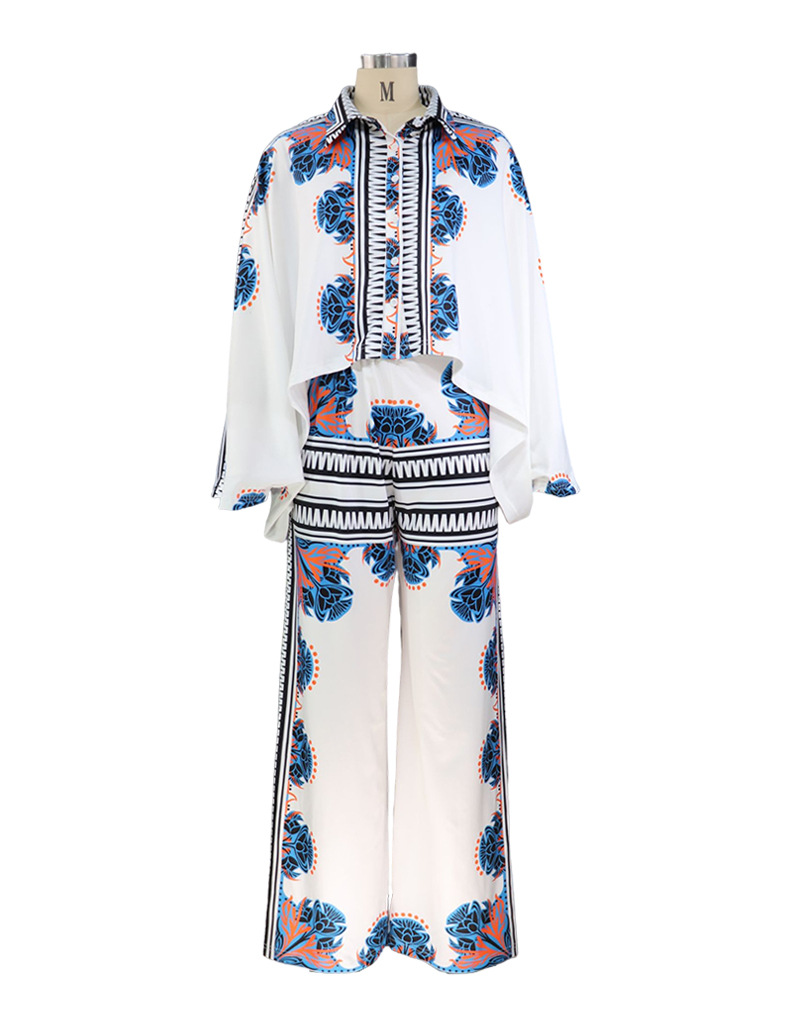 Women clothes Summer Print Bat Sleeves Top Loose Pants Two Piece set