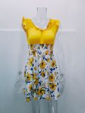 Women Summer Contrast Floral Print Round Neck Dress
