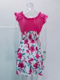 Women Summer Contrast Floral Print Round Neck Dress