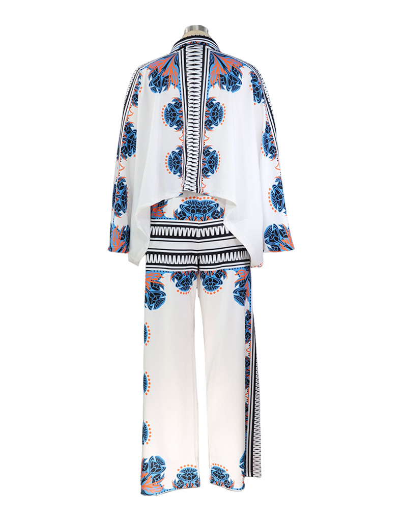 Women clothes Summer Print Bat Sleeves Top Loose Pants Two Piece set
