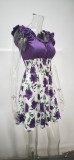 Women Summer Contrast Floral Print Round Neck Dress