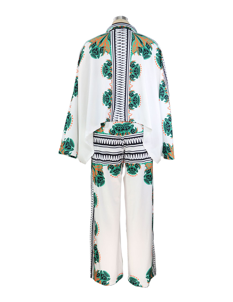 Women clothes Summer Print Bat Sleeves Top Loose Pants Two Piece set