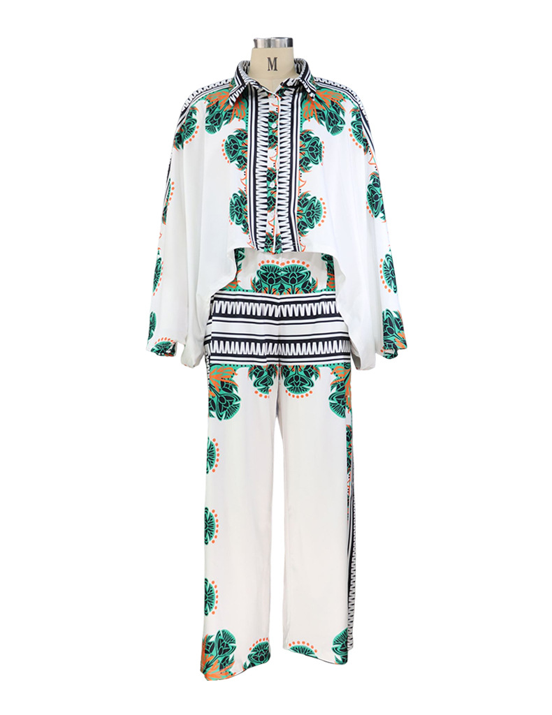 Women clothes Summer Print Bat Sleeves Top Loose Pants Two Piece set