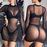 Sheer Mesh Bikini Coveer Up Sexy See-Through Long Sleeve Beach Summer Party Dress