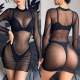 Sheer Mesh Bikini Coveer Up Sexy See-Through Long Sleeve Beach Summer Party Dress