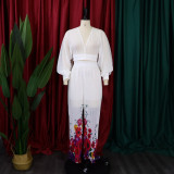 Fashion Suit Women's V-Neck Bat Sleeves Chiffon Top Pleated Wide Leg Pants Two Piece Set