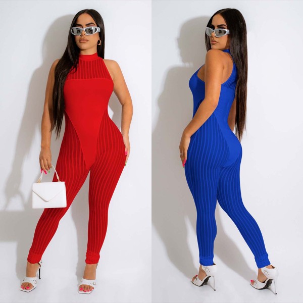 Ladies Sexy Fashion Multicolor Mesh Jumpsuit Ladies