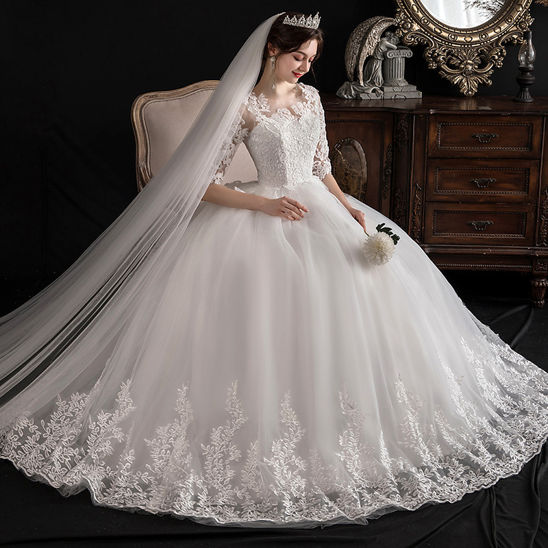 Womens Off Shoulder Dream Fit Half-Sleeve Lace Bridal Wedding Dress(Processing time need 3-6 days)
