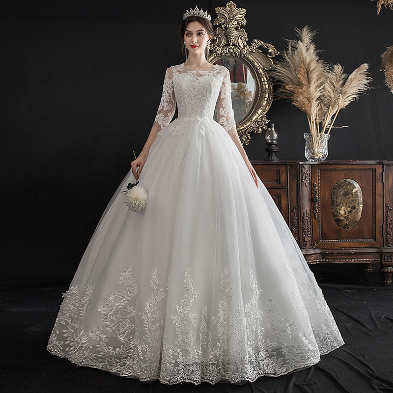 Womens Off Shoulder Dream Fit Half-Sleeve Lace Bridal Wedding Dress(Processing time need 3-6 days)