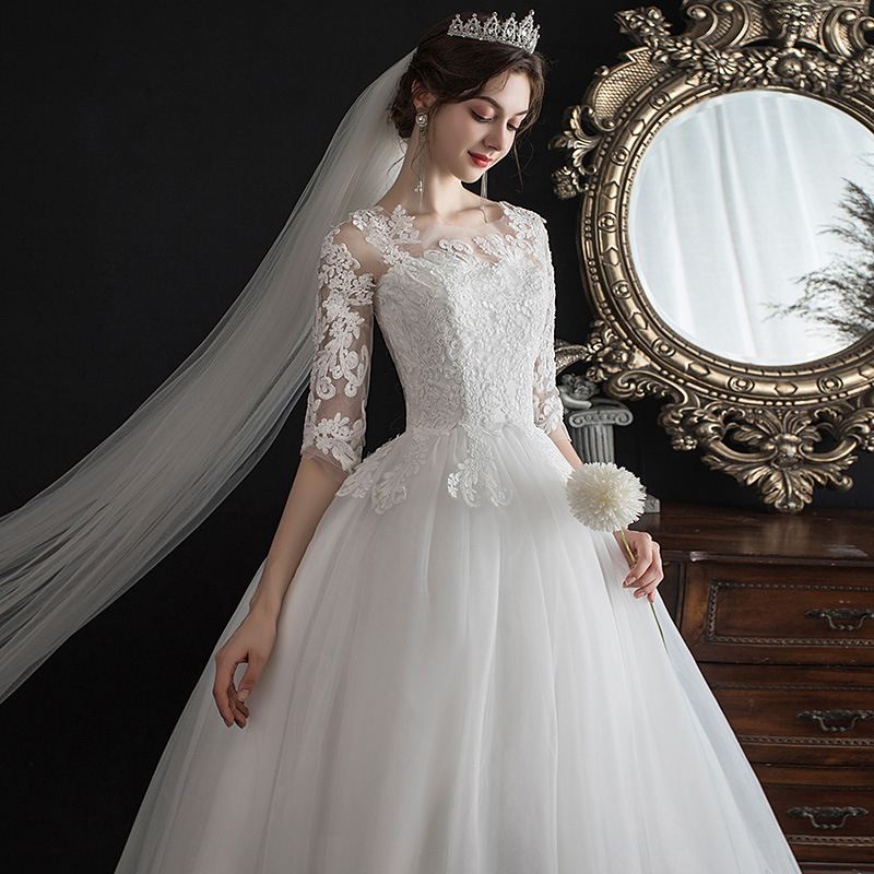 Womens Off Shoulder Dream Fit Half-Sleeve Lace Bridal Wedding Dress(Processing time need 3-6 days)