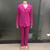 Spring/Summer Solid Color Drape Loose Silky Pleated Casual Two-piece Set