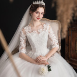 Womens Off Shoulder Dream Fit Half-Sleeve Lace Bridal Wedding Dress（Processing time need 3-6 days）